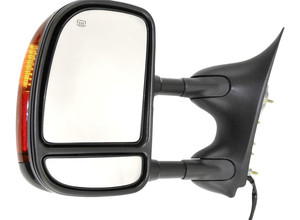 Towing Mirror for Ford F-Series Super Duty 2002-2007, Left Driver, Power, Manual Folding, Heated, Paintable, Double-Swing Type, Replacement