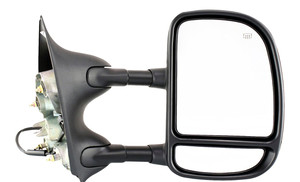Towing Mirror for Ford F-Series Super Duty 2002-2007, Right Passenger, Power, Heated, Manual Folding, Double-Swing Type, Paintable, Replacement