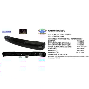 1996 - 2025 Chevrolet (Chevy) Express 3500 Rear Bumper Assembly (CAPA Certified)
