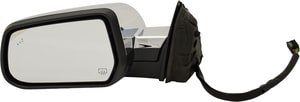 Power Mirror for Chevrolet Equinox (2016-2017), GMC Terrain (2015-2017), Left Driver, Manual Folding, Heated, Chrome, with Blind Spot Detection in Glass and Memory, without Auto Dimming and Signal Light, Replacement