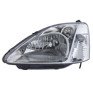 Headlight for Honda Civic 2002-2003 Hatchback, Left Driver Side, Lens and Housing, Halogen, Replacement