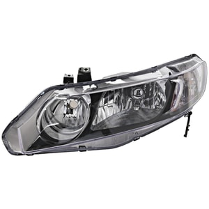 Headlight for Honda Civic 2006-2011, Left Driver Side, Lens and Housing, Halogen, Sedan, Compatible with 2006-2011 Hybrid Model, Replacement