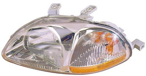 Front Left Driver Headlight Assembly for 1996 - 1998 Honda Civic, Includes Side Marker Light, Without Bulbs or Sockets, Composite,  33151S01305, Replacement