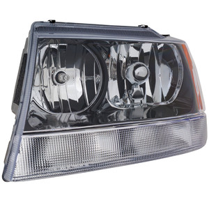 Headlight Assembly for 2002-2004 Jeep Grand Cherokee, Left Driver, Halogen, Black Interior, Without Harness, Excludes Limited/Overland Models, From 01-15-2002, Replacement