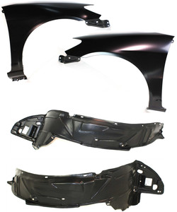 Front Fender Assembly for 2004-2005 Honda Civic, Right Passenger and Left Driver, 4-Piece Kit with Fender Liners, Replacement