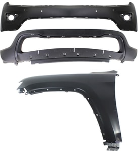 Front Bumper Cover Assembly for Jeep Grand Cherokee 2014-2015, 3-Piece Kit with Fender, Replacement
