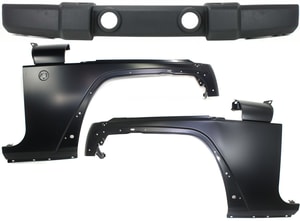 Front Bumper Cover Assembly Kit for Jeep Wrangler 2007-2017 and Wrangler JK 2018, 3-Piece Set with Fenders, Replacement