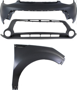 Front Bumper Cover Assembly for KIA Soul 2014-2016, 3-Piece Kit with Fender, Replacement