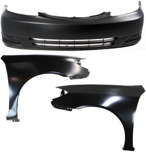 Front Bumper Cover Assembly for 2002-2004 Toyota Camry, 3-Piece Kit with Fenders, Replacement Part