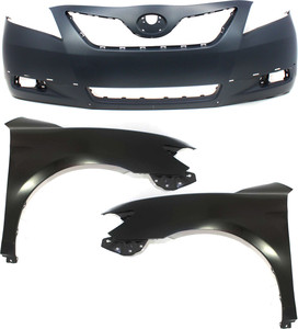 Front Bumper Cover Assembly for 2007-2009 Toyota Camry, 3-Piece Kit with Fenders, for USA Built Vehicle, Replacement