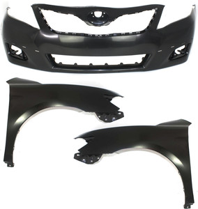 Front Bumper Cover Assembly for 2010-2011 Toyota Camry, Primed (Ready to Paint), with Fog Light Holes, 3-Piece Kit Including Fenders, Replacement