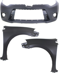 Front Bumper Cover Assembly for Toyota Corolla 2014-2016, 3-Piece kit with Fenders, Replacement