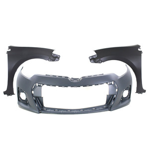 Front Bumper Cover Assembly for 2014-2016 Toyota Corolla, Primed (Ready to Paint), with Fog Light Holes, 3-Piece Kit including Fenders, Replacement
