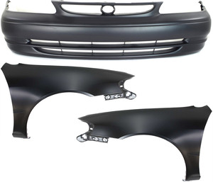 Front Bumper Cover Assembly for 1998-2000 Toyota Corolla, 3-Piece Kit with Left Driver and Right Passenger Fenders - Replacement