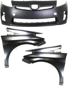 Front Bumper Cover Assembly for 2010-2011 Toyota Prius, 3-Piece Kit with Fenders, Replacement Part