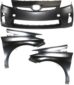Front Bumper Cover Assembly for 2010-2011 Toyota Prius, 3-Piece Kit with Fenders, Replacement