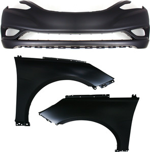 Front Bumper Cover Assembly for 2011-2013 Hyundai Sonata, 3-Piece Kit with Fenders, Replacement