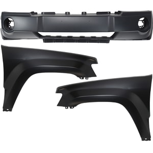 Front Bumper Cover Assembly for 2005-2007 Jeep Grand Cherokee, 3-Piece Kit with Fenders, Replacement