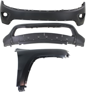Front Bumper Cover Assembly for 2014-2016 Jeep Grand Cherokee, 3-Piece Kit with Fender, Replacement