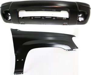Front Bumper Cover Assembly Kit for 2004 Jeep Grand Cherokee, 2-Piece with Fender, Replacement