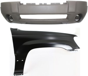 Front Bumper Cover Assembly for 2004 Jeep Grand Cherokee, 2-Piece Kit with Fender, Replacement Part