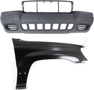 Front Bumper Cover Assembly for Jeep Grand Cherokee (1999-2003), 2-Piece Kit with Fender Replacement