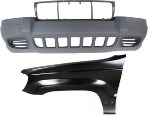 Front Bumper Cover Assembly Kit for 1999-2003 Jeep Grand Cherokee, 2-Piece with Fender, Replacement