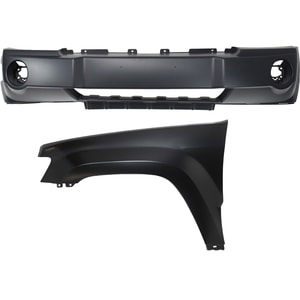 Front Bumper Cover Assembly for 2005-2007 Jeep Grand Cherokee, 2-Piece Kit with Fender, Replacement
