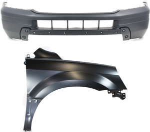 Front Bumper Cover Assembly for Honda Pilot 2003-2005, Primed (Ready to Paint), 2-Piece Kit with Fender, Replacement