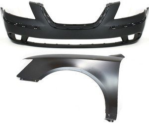 Front Bumper Cover for 2009-2010 Hyundai Sonata, 2-Piece Kit, Primed (Ready to Paint), with Fender Assembly Replacement