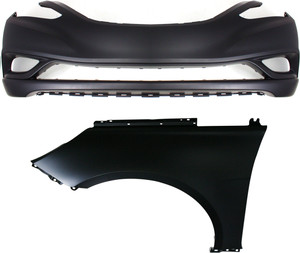 Front Bumper Cover Assembly for Hyundai Sonata 2011-2013, 2-Piece Kit, Primed (Ready to Paint) with Fender, Replacement