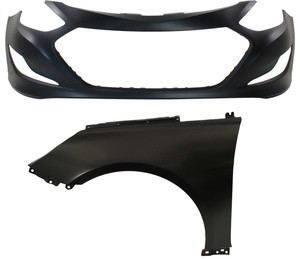 Front Bumper Cover Assembly for Hyundai Sonata 2011-2015, 2-Piece Kit, Primed (Ready to Paint), with Fender - Replacement