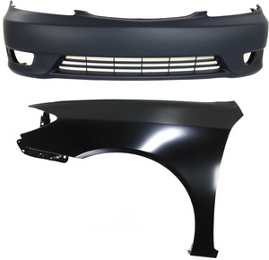 Front Bumper Cover Assembly for 2005-2006 Toyota Camry, 2-Piece Kit, Primed (Ready to Paint), with Fog Light Holes, without Parking Aid Sensor Holes, with Fender Replacement