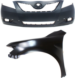 Front Bumper Cover Assembly for Toyota Camry 2007-2009, 2-Piece Kit, with Fender, Primed (Ready to Paint), for USA Built Vehicle Replacement