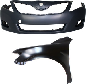 Front Bumper Cover Assembly for 2010-2011 Toyota Camry, Primed (Ready to Paint), with Fog Light Holes, 2-Piece Kit, Includes Fender Replacement