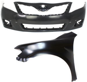 Front Bumper Cover Assembly for 2010-2011 Toyota Camry, Primed (Ready to Paint), with Fog Light Holes, Includes Fender, 2-Piece Kit Replacement