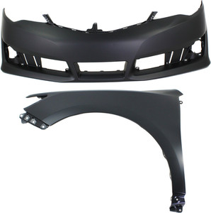 Front Bumper Cover Assembly for Toyota Camry 2012-2014, 2-Piece Kit, Primed (Ready to Paint), with Fender Replacement