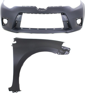 Front Bumper Cover Assembly for Toyota Corolla 2014-2016, 2-Piece Kit, Primed (Ready to Paint), with Fender Replacement