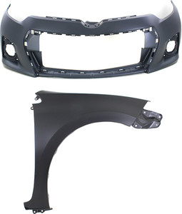 Front Bumper Cover Assembly for 2014-2016 Toyota Corolla, 2-Piece kit, Primed (Ready to Paint), with Fender Replacement