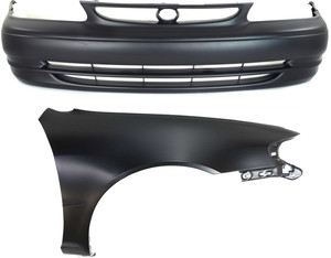 Front Bumper Cover Assembly for 1998-2000 Toyota Corolla, 2-Piece Kit, Primed (Ready to Paint) with Fender, Replacement