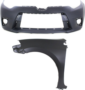 Front Bumper Cover Assembly for Toyota Corolla 2014-2016, 2-Piece Kit, Primed (Ready to Paint) with Fender, Replacement