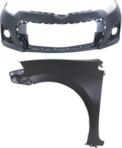 Front Bumper Cover Assembly for 2014-2016 Toyota Corolla, 2-Piece Kit, Primed (Ready to Paint) with Fender, Replacement
