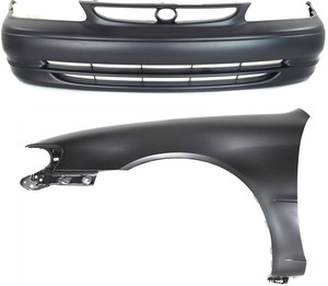 Front Bumper Cover Assembly for Toyota Corolla 1998-2000, 2-Piece Kit, Primed (Ready to Paint), with Fender Replacement