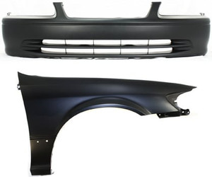 Front Bumper Cover Assembly for 2000-2001 Toyota Camry, 2-Piece Kit, Primed (Ready to Paint) with Fender, Replacement