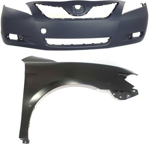 Front Bumper Cover Assembly for Toyota Camry 2007-2009, 2-Piece Kit, Primed (Ready to Paint), with Fender, Suitable for Japan Built Vehicles, Replacement