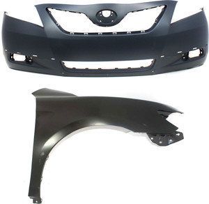 Front Bumper Cover Assembly for 2007-2009 Toyota Camry, 2-Piece Kit, Primed (Ready to Paint) with Fender, Suitable for USA Built Vehicle, Replacement