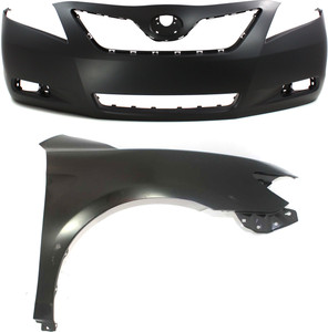 Front Bumper Cover Assembly for 2007-2009 Toyota Camry, 2-Piece kit, Primed (Ready to Paint), with Fender, for USA Built Vehicle, Replacement