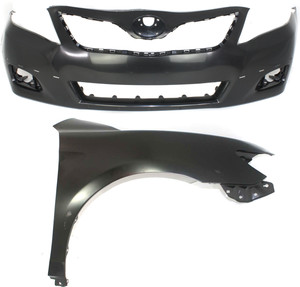 Front Bumper Cover Assembly for 2010-2011 Toyota Camry, Primed (Ready to Paint), with Fog Light Holes, 2-Piece Kit, includes Fender Replacement