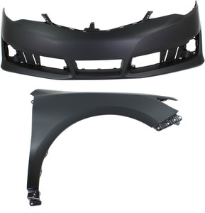 Front Bumper Cover Assembly for Toyota Camry 2012-2014, 2-Piece Kit, Primed (Ready to Paint) with Fender, Replacement