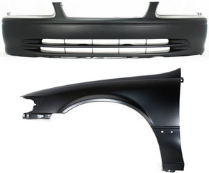 Front Bumper Cover Assembly for Toyota Camry 2000-2001, 2-Piece Kit, Primed (Ready to Paint) with Fender, Replacement